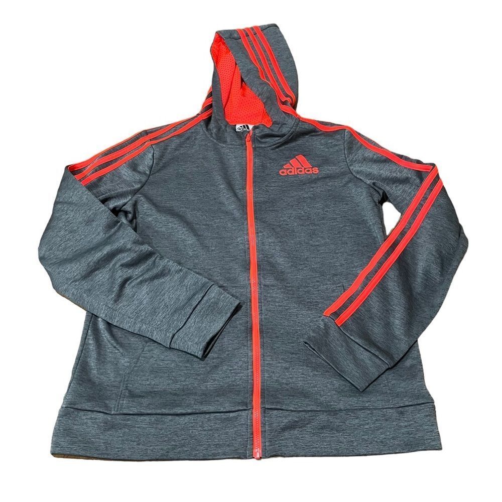 Adidas Orange & Grey Full Zip Athletic Hoodie Sweatshirt